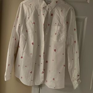 J Crew White Heart Print Shirt